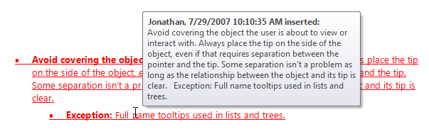 captura de pantalla de información sobre información que oculta texto revisado 