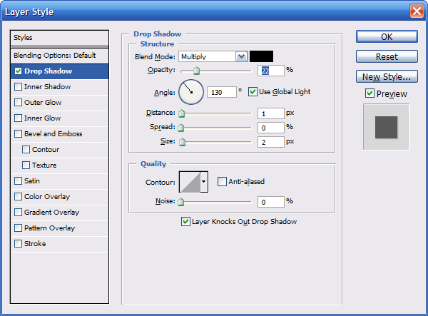 captura de pantalla del cuadro de diálogo con sombra de colocación activada 
