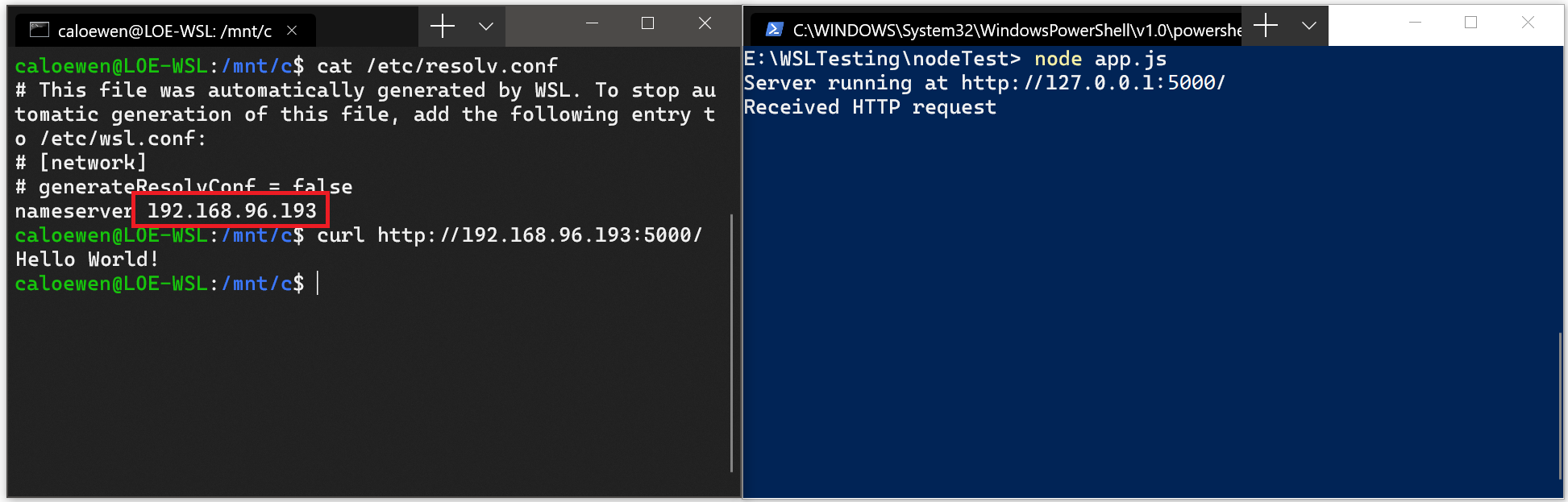 conectar con el servidor NodeJS en Windows a través de Curl
