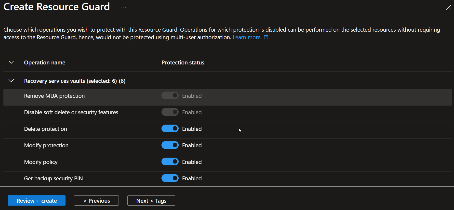 Create Resource Guard