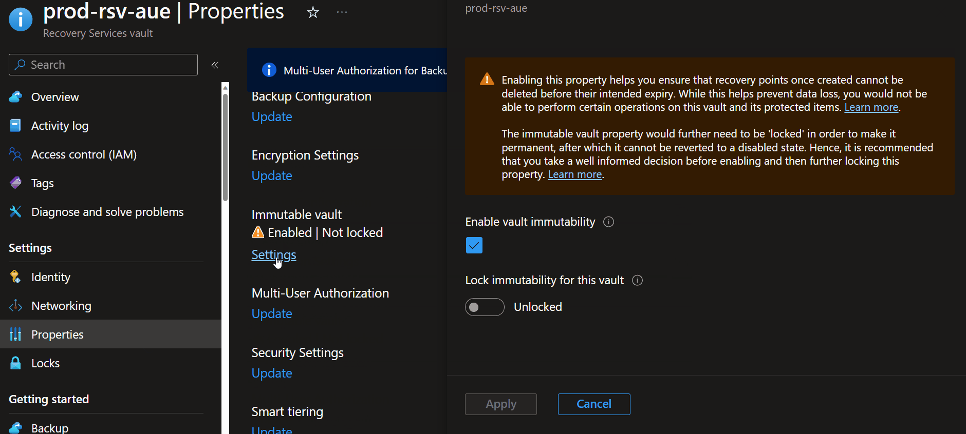 Enable Immutable Vault