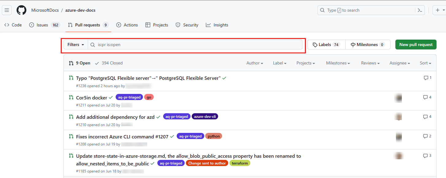 Screenshot of a GitHub repo showing the pull requests tab.