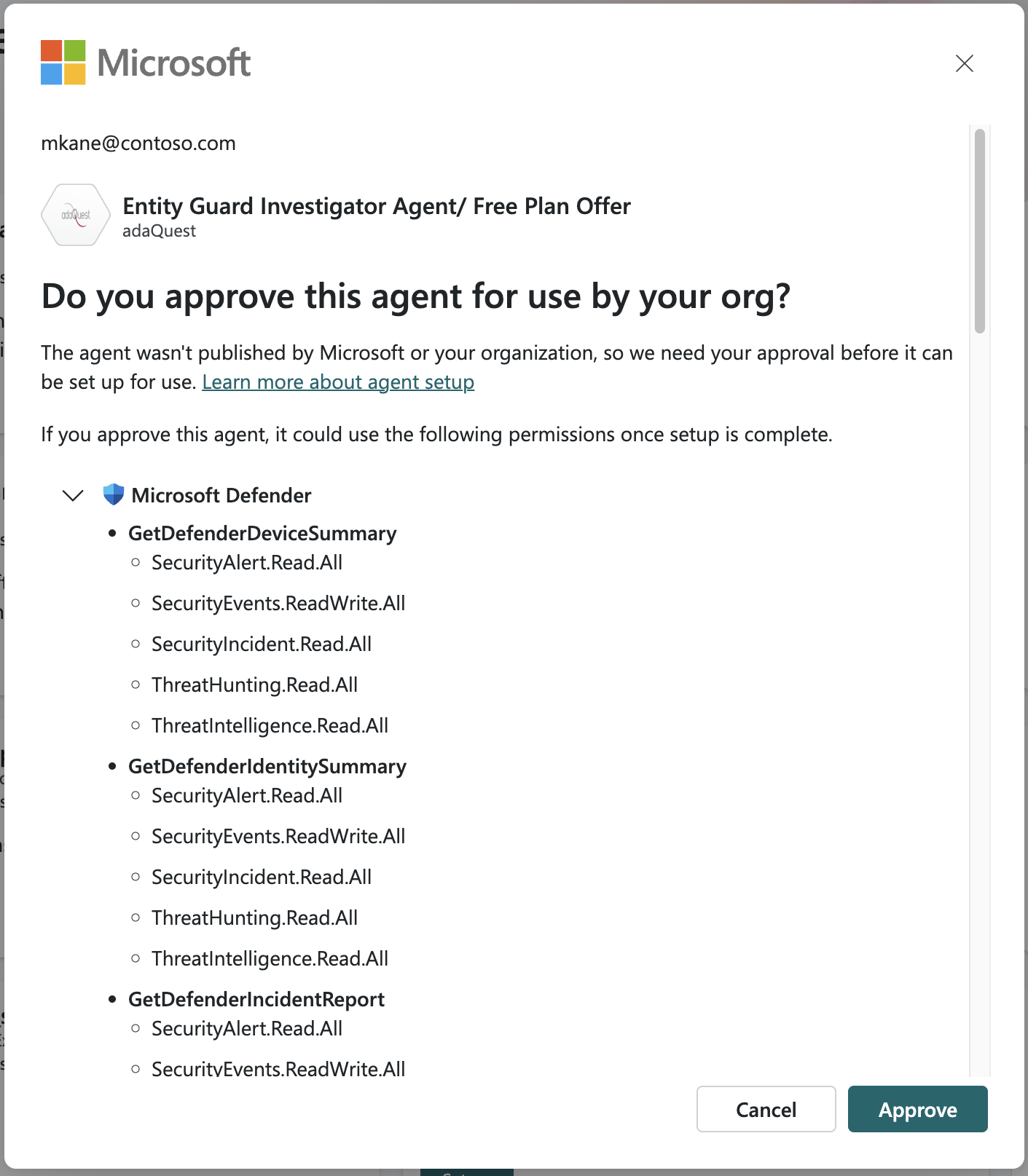 Image of the agent approve by Global Administrator in Security Copilot