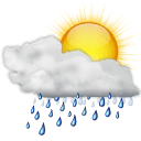 Snímek obrazovky s ikonou Počasí, která zobrazuje dešťové sprchy
