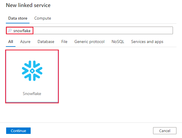 Snímek obrazovky s konektorem Snowflake