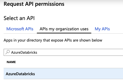 Přidání oprávnění rozhraní API AzureDatabricks