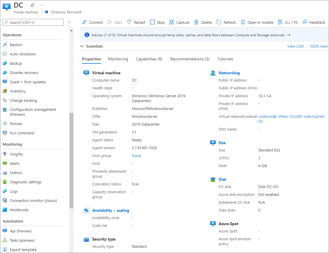 Snímek obrazovky s dostupnými akcemi pro virtuální počítač prostředí