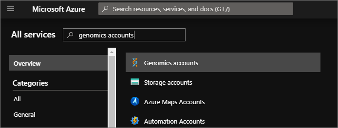 Vyhledání Microsoft Genomics na Azure Portal Vyhledejte Microsoft Genomics na Azure Portal