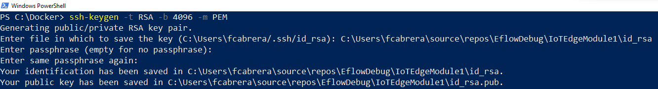 Snímek obrazovky znázorňuje, jak vytvořit klíč SSH