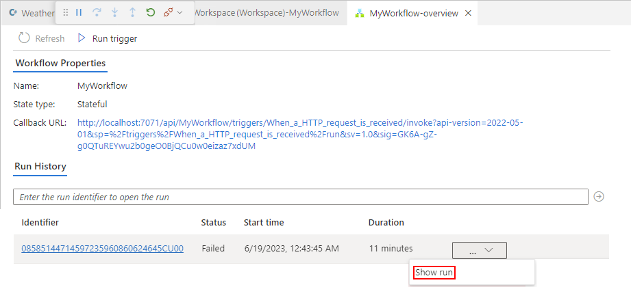 Screenshot shows Visual Studio Code and finished workflow run.