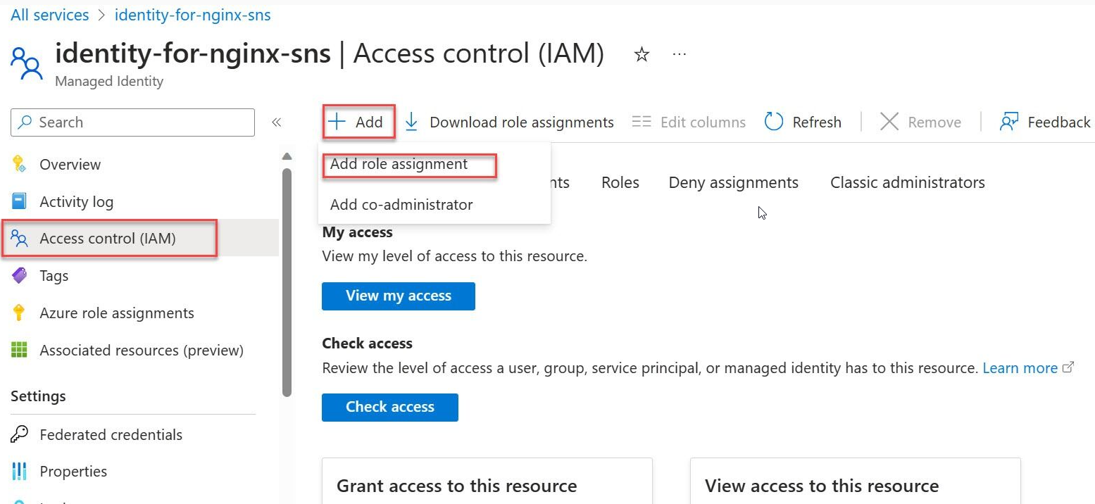 Screenshot showing the Managed Identity Operator role add role assignment.