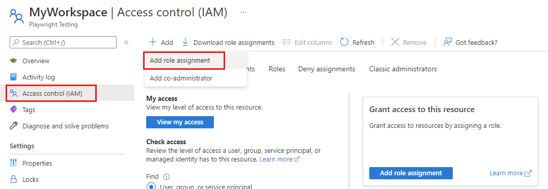 Screenshot that shows how to add a role assignment to your workspace in the Azure portal.