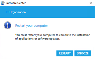 Snímek obrazovky s oznámením Centra softwaru pro restartování počítače