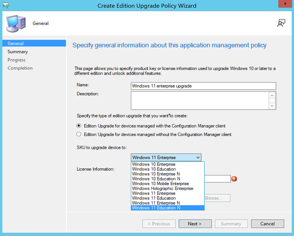 Snímek obrazovky s průvodcem upgradem edice Windows 11