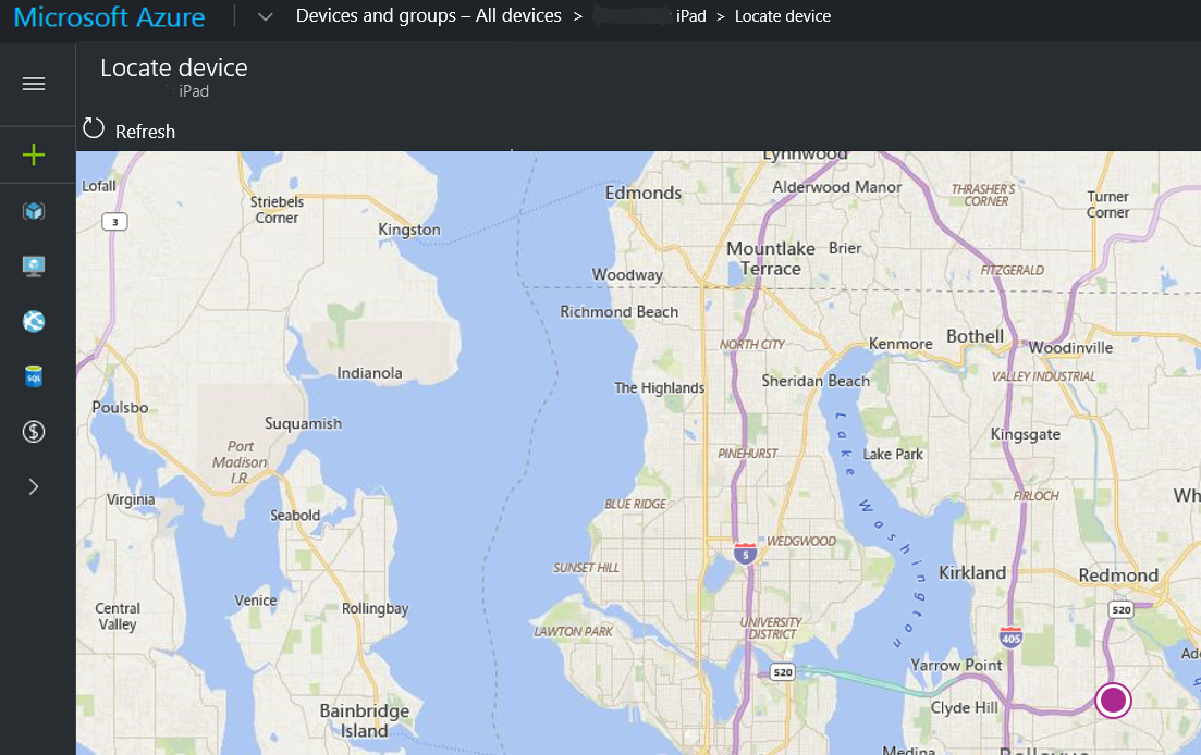 Snímek obrazovky s vyhledáním zařízení pomocí Intune v Azure