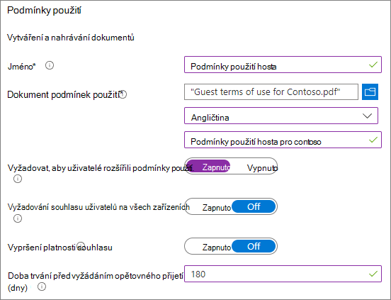Snímek obrazovky s Microsoft Entra novým nastavením podmínek použití