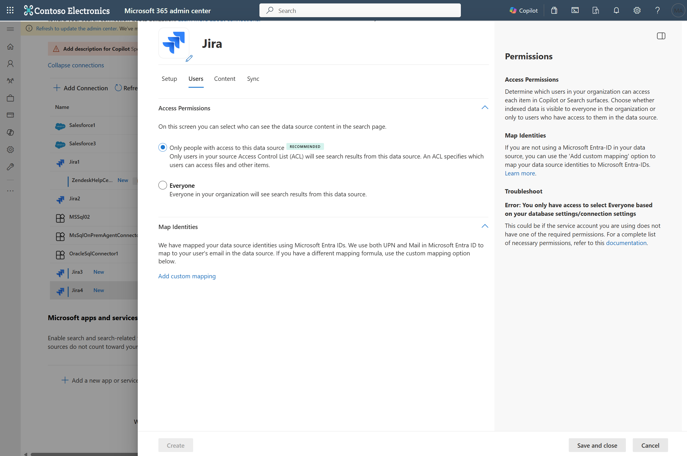 Screenshot that shows Users tab where you can configure access permissions and user mapping rules.