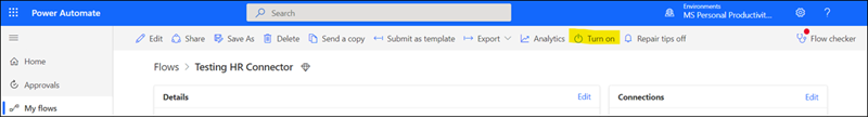 Turn on the Power Automate flow.