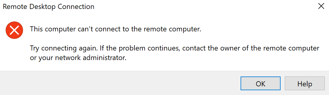 Cannot locate support library. RDP Error message. Error location. Trying to connect. Padding is Invalid and cannot be Removed.