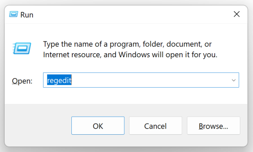 Steps to open the Registry Editor.
