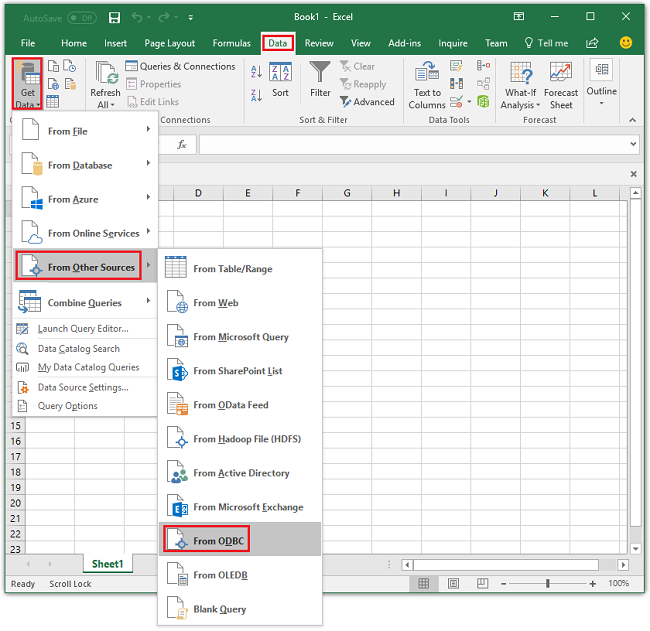 Otevřete průvodce datovým připojením Excelu.