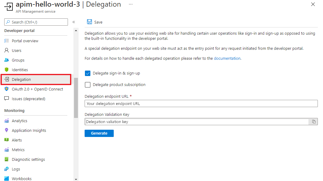 Snímek obrazovky znázorňující delegování přihlášení a registrace na portálu