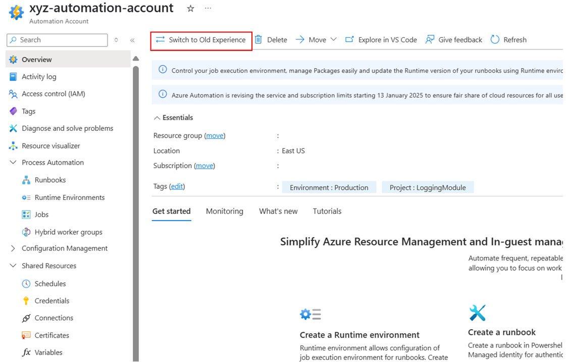 Snímek obrazovky ukazuje, jak přejít na předchozí prostředí.