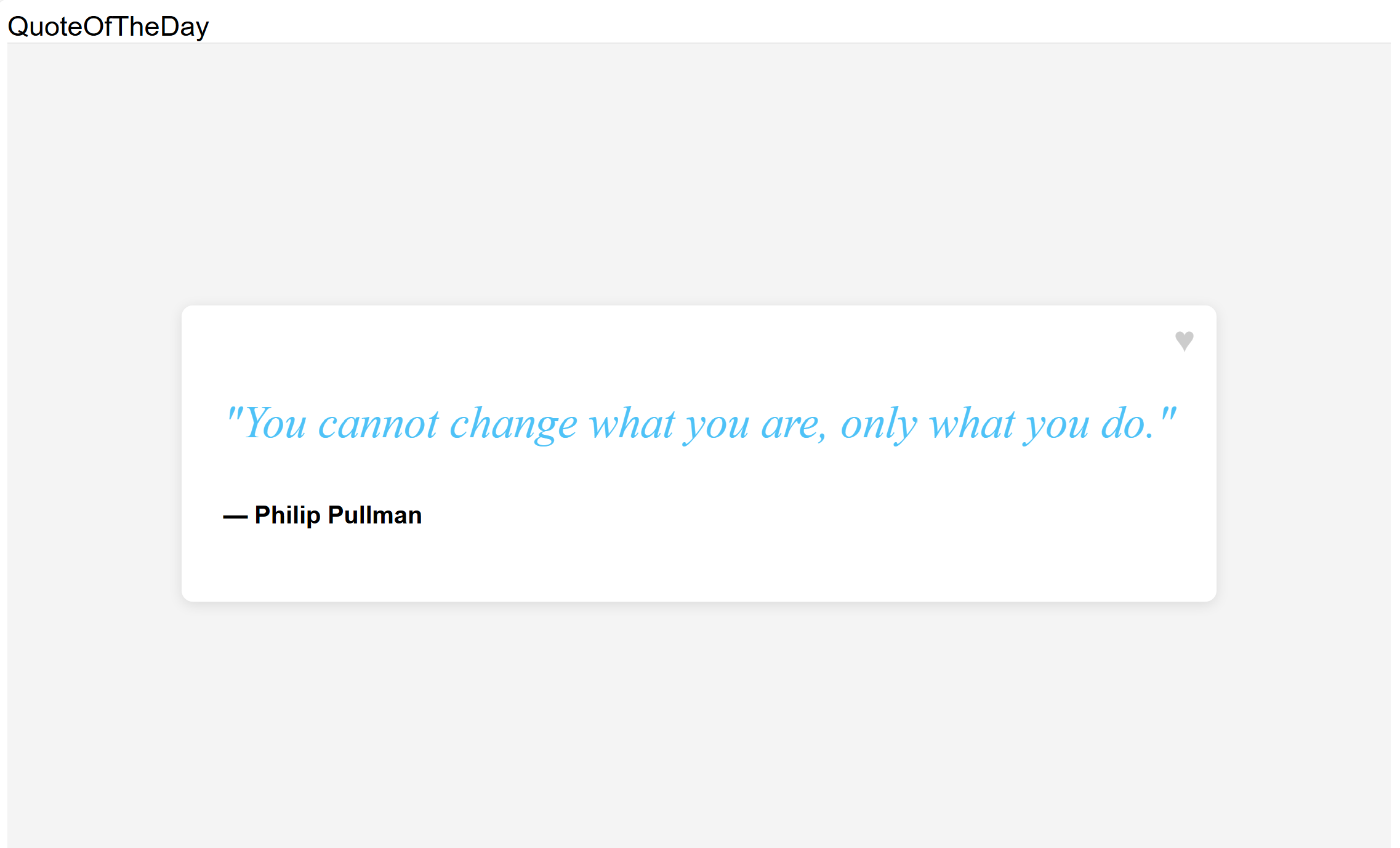 Snímek obrazovky aplikace Citát dne, která uživateli nezobrazuje žádnou uvítací zprávu.