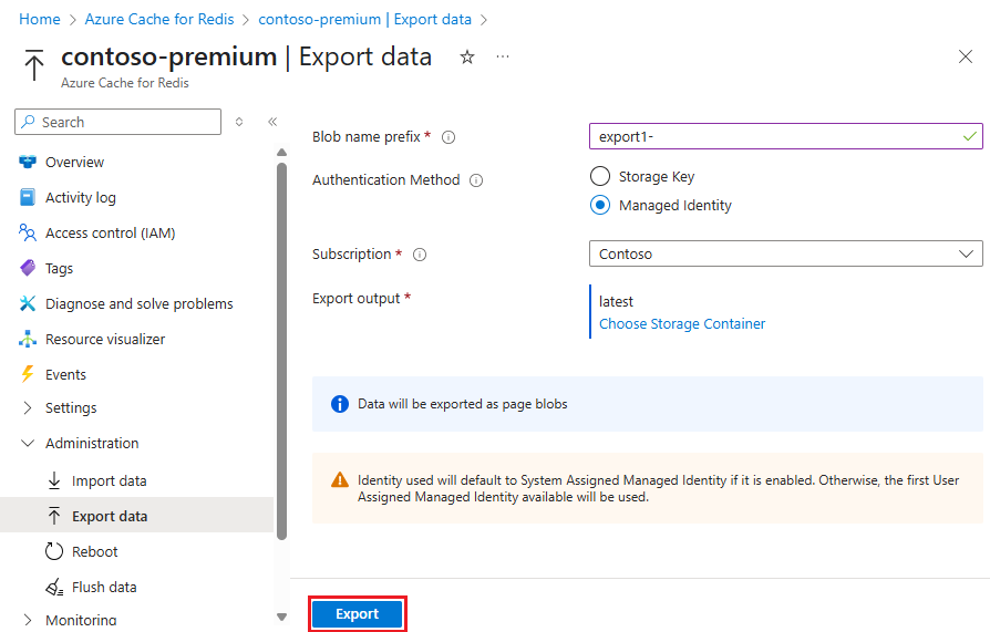 Snímek obrazovky s tlačítkem Exportovat