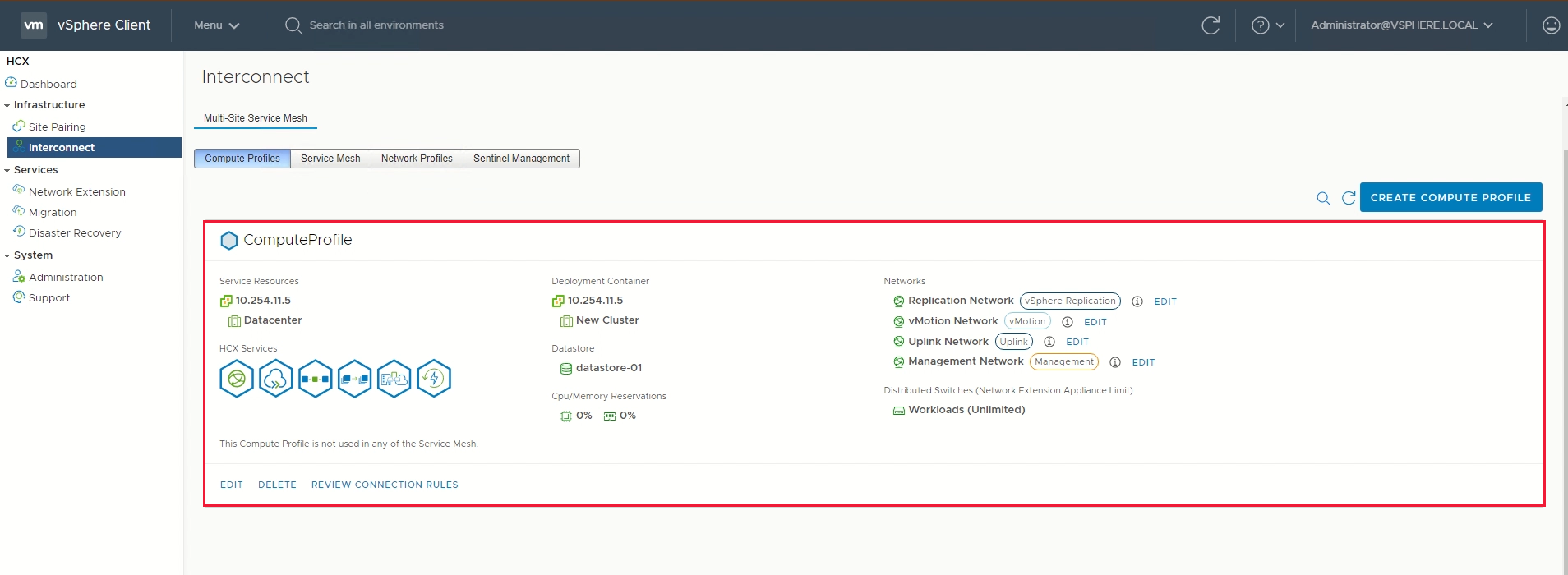 Snímek obrazovky zobrazující informace o výpočetním profilu