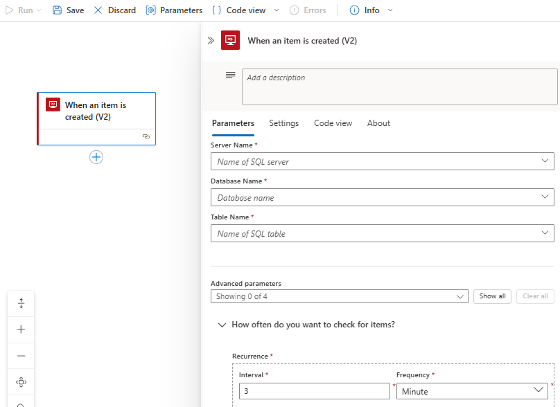 Snímek obrazovky znázorňující návrháře pracovního postupu Consumption a spravovanou akci s názvem Při vytvoření položky