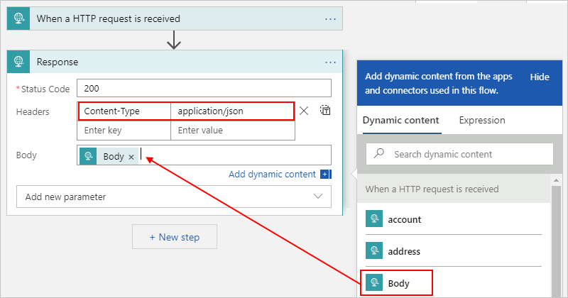 Snímek obrazovky s informacemi o akci webu Azure Portal, pracovního postupu Consumption a Odpovědi