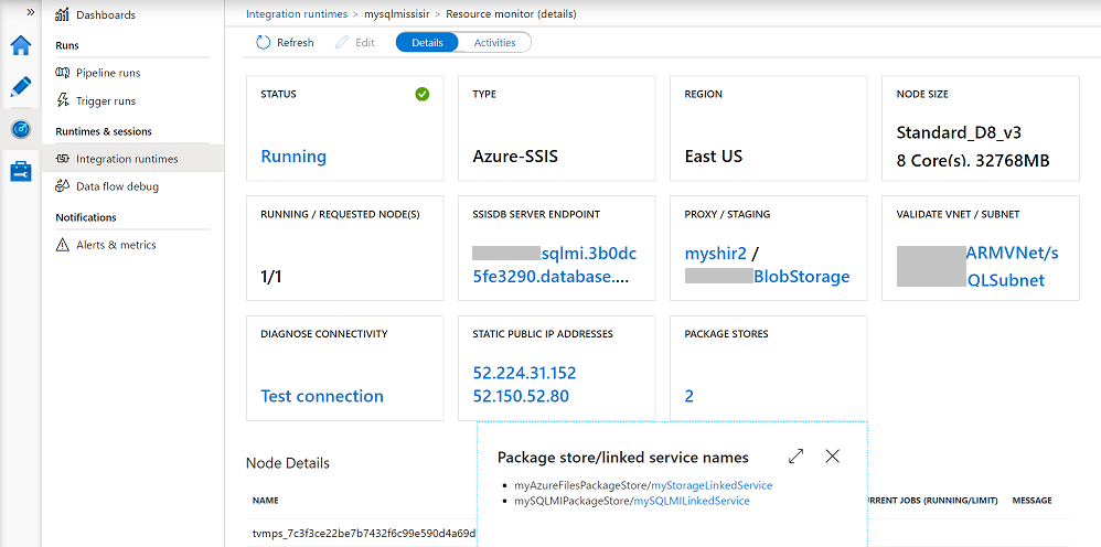 Monitorování prostředí Azure-SSIS IR – dlaždice PACKAGE