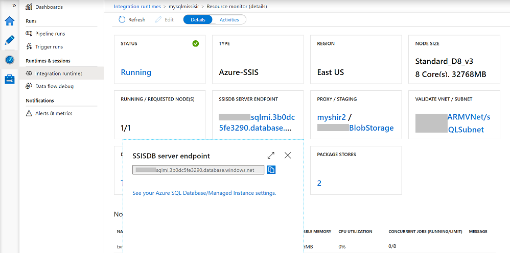 Monitorování dlaždice Azure-SSIS IR – SSISDB