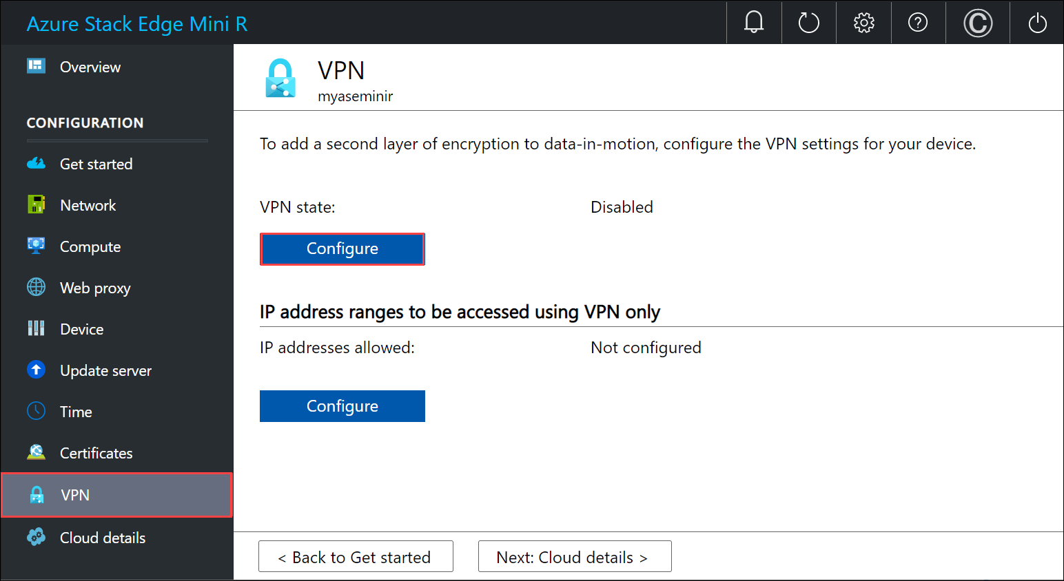 Konfigurace místního uživatelského rozhraní VPN 1