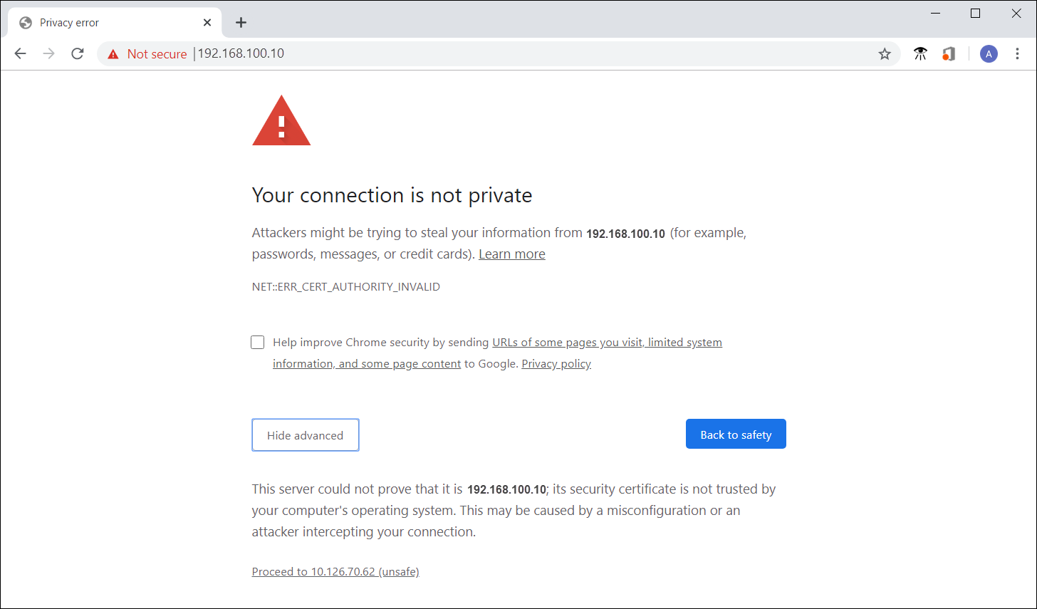 Chybová zpráva certifikátu zabezpečení webu