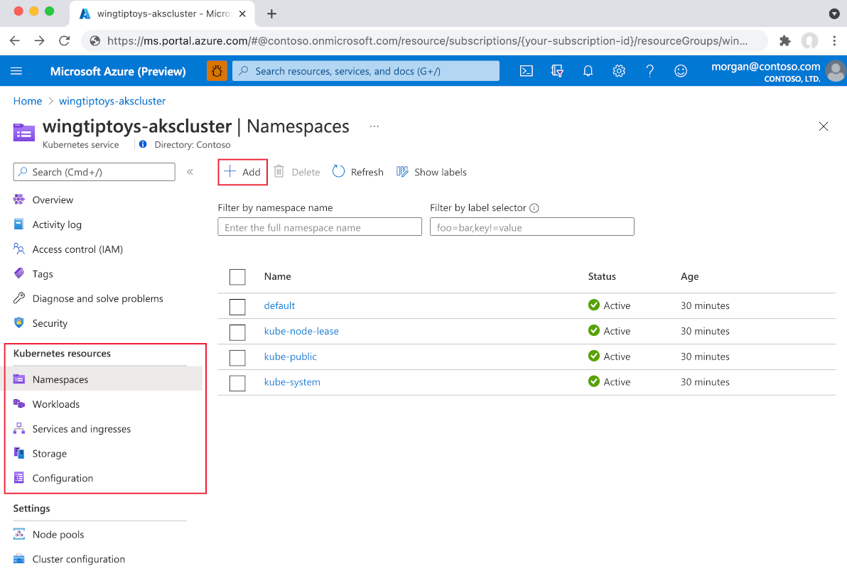 zobrazení prostředků Kubernetes.