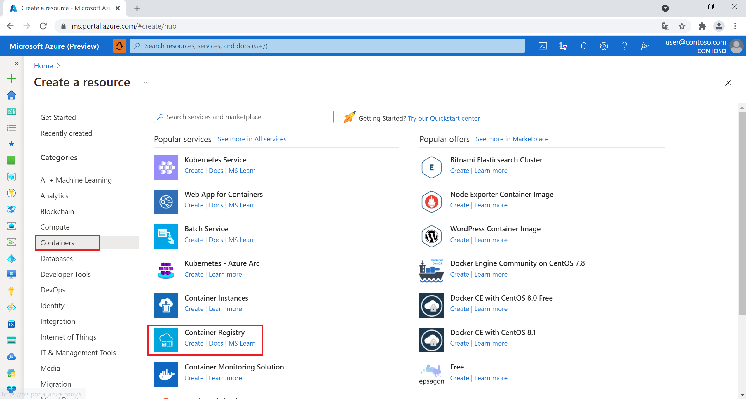 vytvořit nový Azure Container Registry