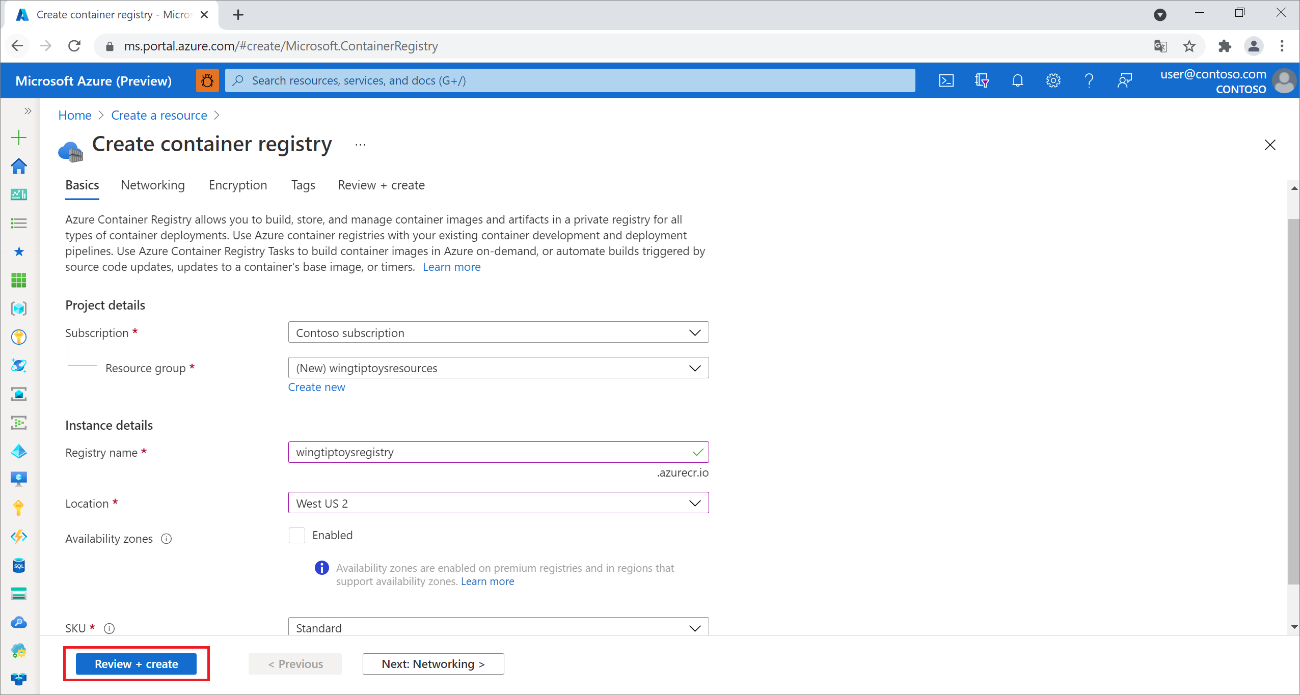 konfigurace nastavení služby Azure Container Registry