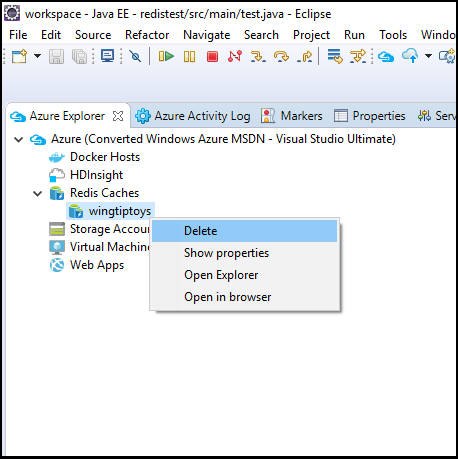 místní nabídce Azure Exploreru pro odstranění