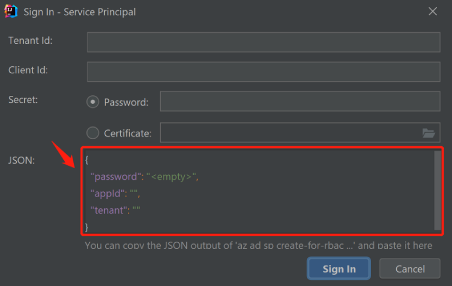 Okno panelu JSON s informacemi o vložení