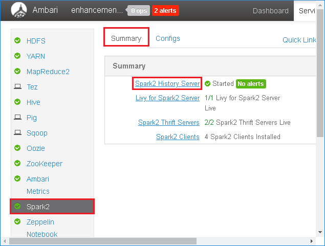 The summary view in Apache Ambari.