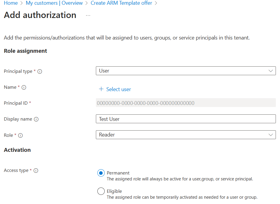 Snímek obrazovky s oddílem Přidat autorizaci na webu Azure Portal