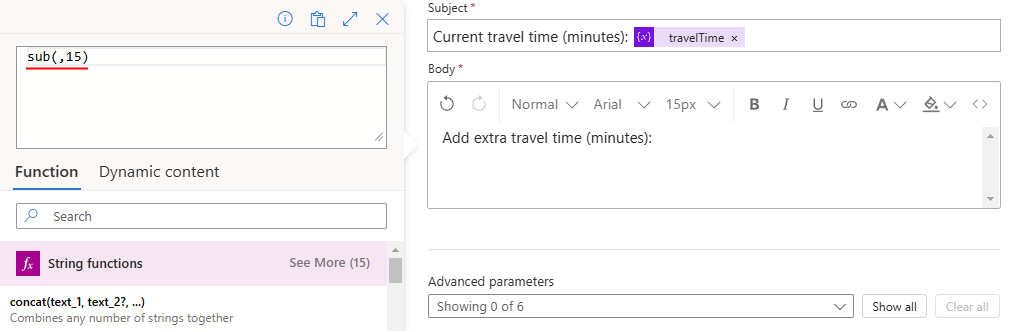 Snímek obrazovky znázorňující editor výrazů se zadaným pod(15)