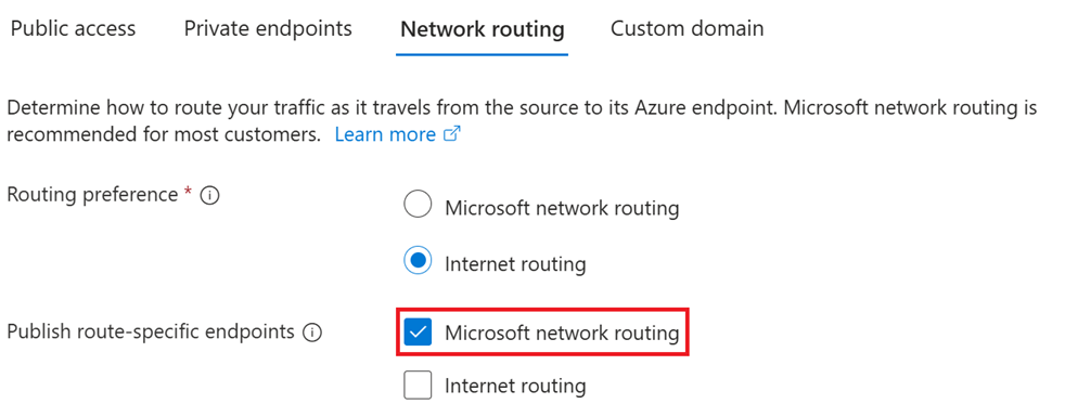 Možnost směrování sítě Microsoftu