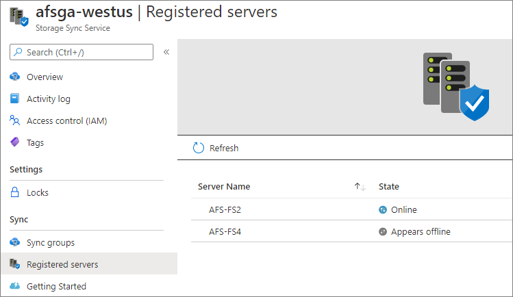 Snímek obrazovky se stavem registrovaných serverů