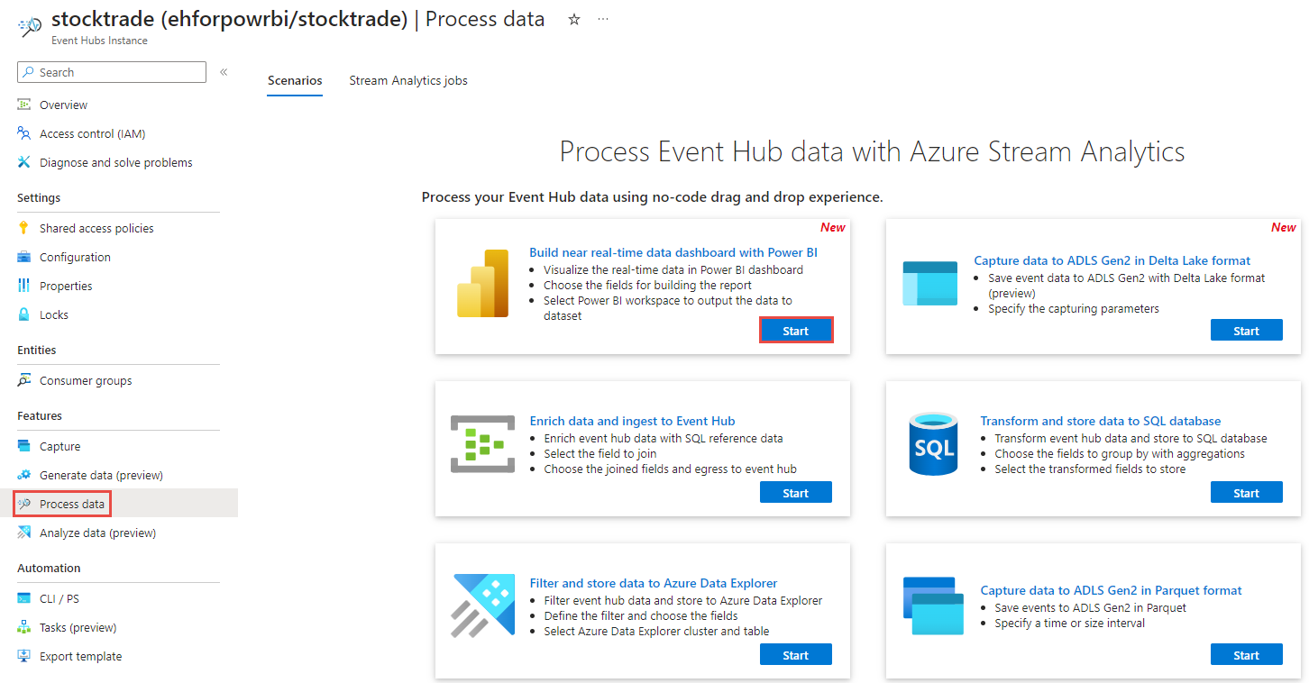 Snímek obrazovky se stránkou Zpracovat data centra událostí