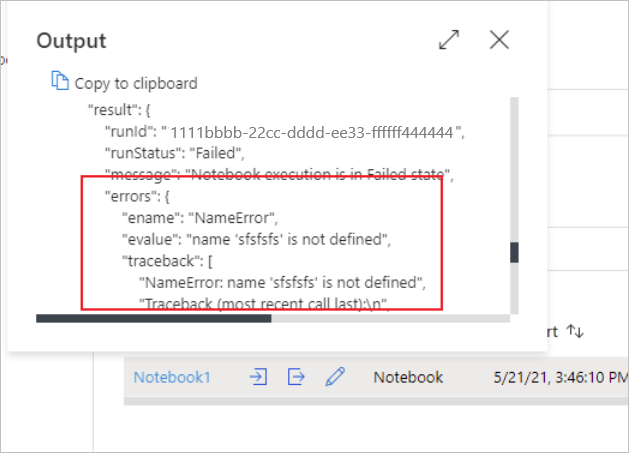 Snímek obrazovky s podrobnostmi o chybě uživatele