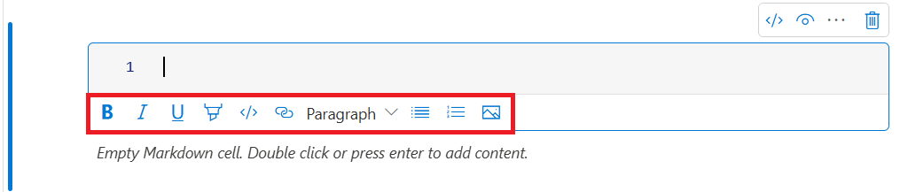 Snímek obrazovky panelu nástrojů textové buňky v poznámkovém bloku Synapse