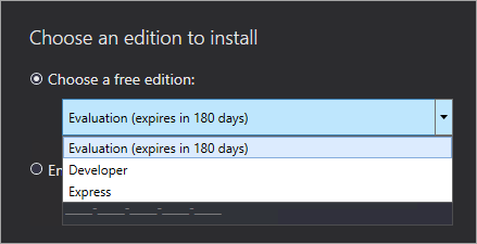 Snímek obrazovky s edicemi služby Reporting Services, které jsou k dispozici ke stažení